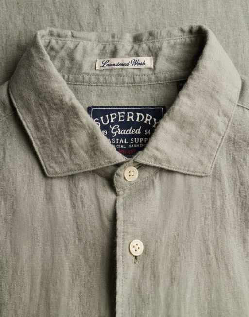 Superdry – Riviera – Kurzärmliges Leinenhemd in Buchtgrün, 5 von 6