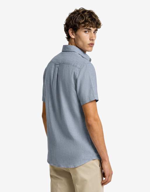 Superdry – Riviera – Kurzärmliges Leinenhemd in Marineblau mit Drillich-Streifen, 2 von 6