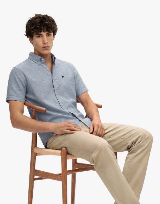 Superdry – Riviera – Kurzärmliges Leinenhemd in Marineblau mit Drillich-Streifen, 4 von 6
