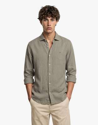 Joom Superdry Herren Grün Riviera Linen Long Sleeve Shirt Green Cm - Bild 5