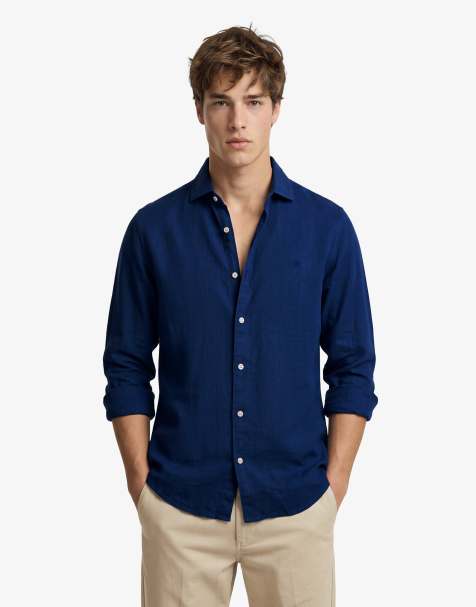 Superdry – Riviera – Langärmliges Leinenhemd in französischem Blau - view 1