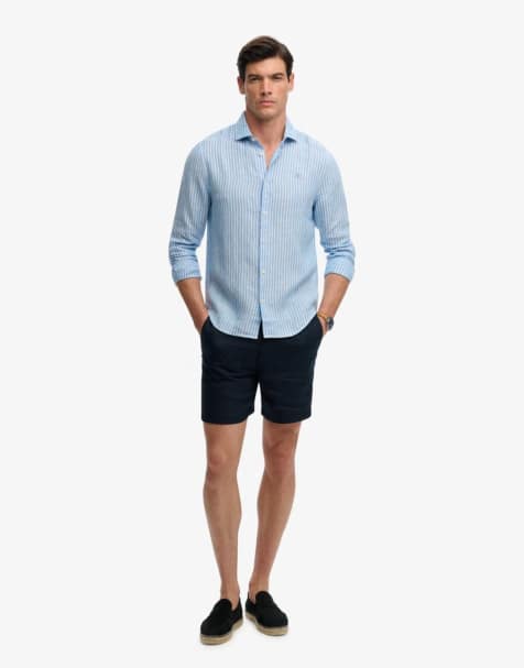 Superdry – Riviera – Langärmliges Leinenhemd mit klassischem, blauem Streifenmuster - view 1