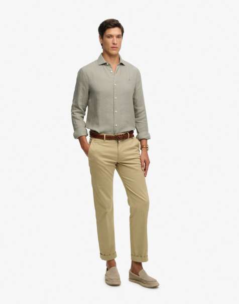 Superdry Riviera long sleeve linen shirt in bay green