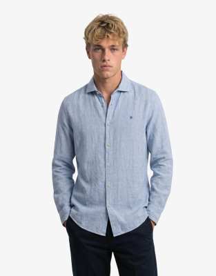 Superdry Riviera long sleeve linen shirt in blue pick