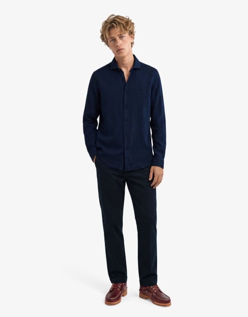 Superdry Riviera long sleeve linen shirt in eclipse navy, 4 of 4