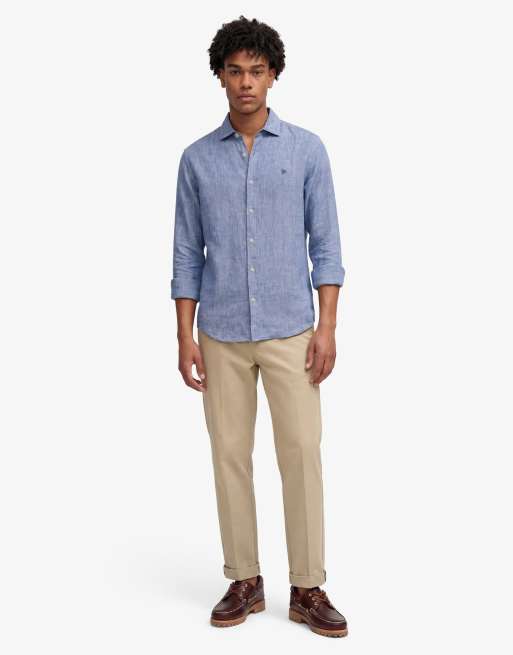Superdry Riviera long sleeve linen shirt in french blue chambray, 4 of 4