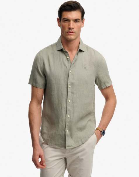 Superdry Riviera short sleeve linen shirt in bay green - view 1