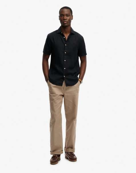 Superdry Riviera short sleeve linen shirt in eclipse navy - view 1
