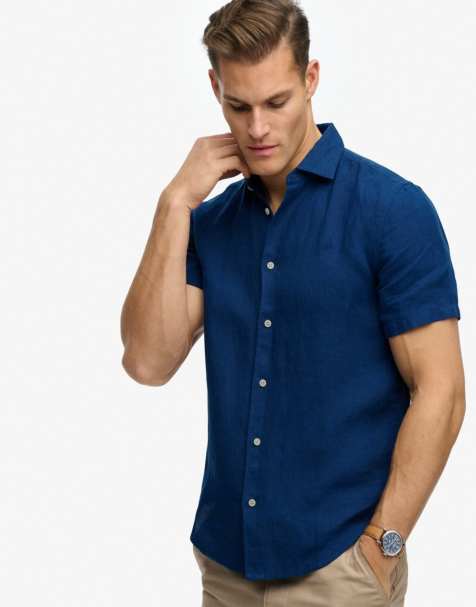 Superdry Riviera short sleeve linen shirt in french blue - view 1