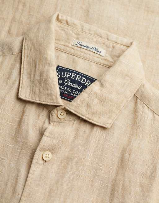 Superdry Riviera short sleeve linen shirt in tan chambray, 5 of 6