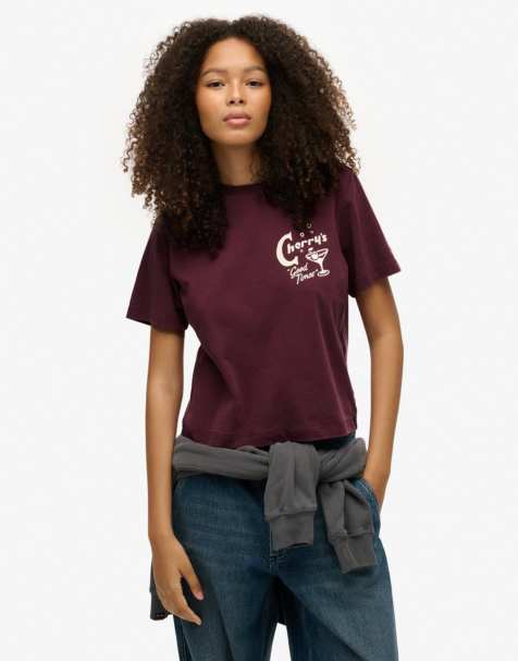 Superdry – Roadside Trade – Locker geschnittenes T-Shirt in Feigenlila - view 1