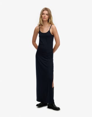 Superdry - Robe caraco longue en jersey - Bleu marine éclipse