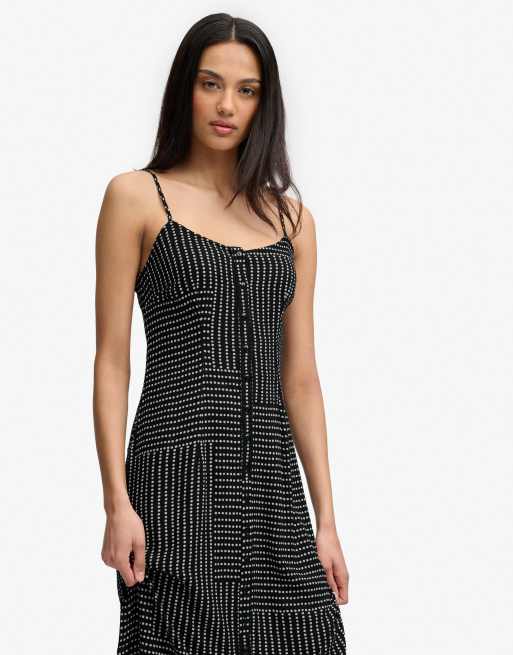Superdry - Robe caraco mi-longue boutonnée à pois alignés - Noir, 4 de 6