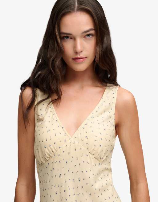 Superdry - Robe courte à imprimé roses avec décolleté en cœur - Jaune, 4 de 6