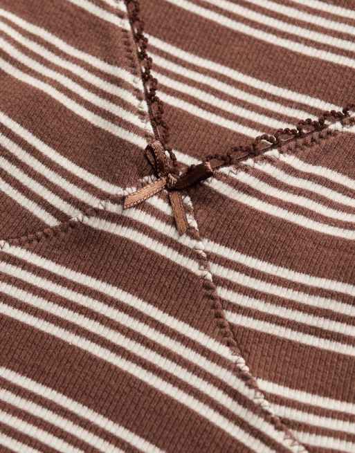 Superdry - Robe courte en jersey côtelé à rayures - Marron châtaigne, 6 de 6