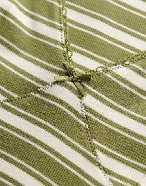 Superdry - Robe courte en jersey côtelé à rayures - Vert olive, 6 de 6