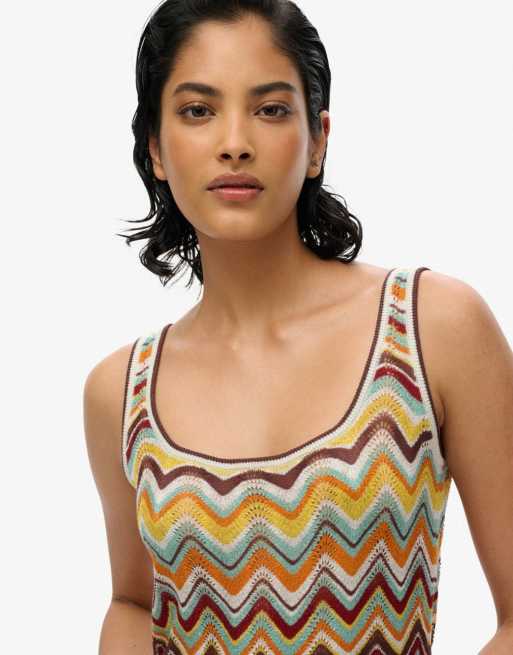Superdry - Robe courte en maille effet zigzag - Menthe rayé, 4 de 4