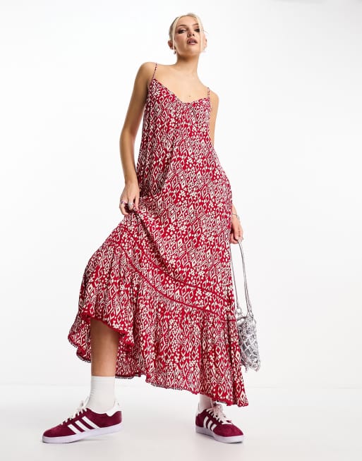 Superdry - Robe de plage longue style vintage à bretelles fines - Rouge