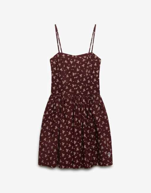 Superdry - Robe d'été courte style corset à bretelles fines et décolleté en cœur avec petites fleurs - Bordeaux, 7 de 7