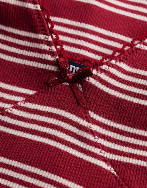 Superdry - Robe longue en jersey côtelé à rayures - Rouge bordeaux, 6 de 6