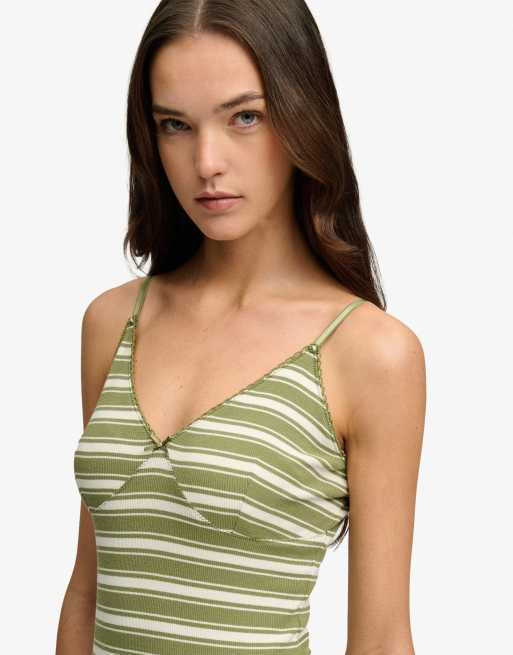 Superdry - Robe longue en jersey côtelé à rayures - Vert olive, 3 de 6