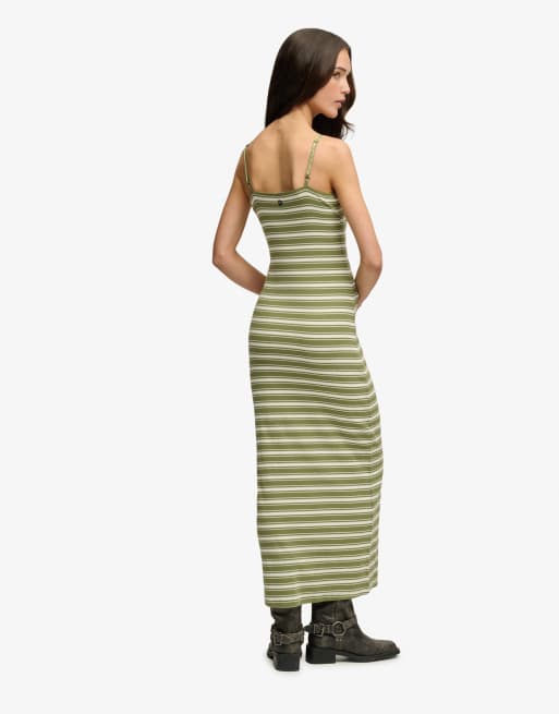 Superdry - Robe longue en jersey côtelé à rayures - Vert olive, 5 de 6