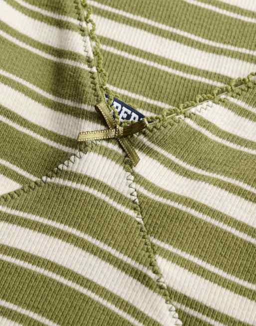 Superdry - Robe longue en jersey côtelé à rayures - Vert olive, 6 de 6