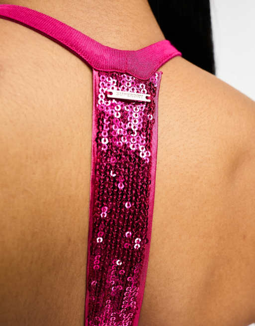 Superdry - Robe mi-longue à sequins et T dans le dos - Rose magenta, 3 de 4