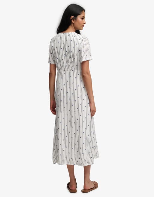 Superdry - Robe mi-longue boutonnée à manches courtes et rayures - Crème carnation à petites fleurs, 2 de 6