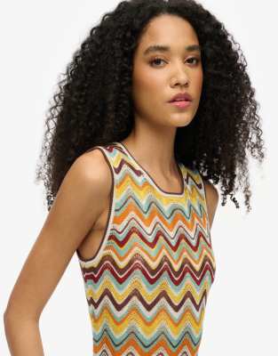 Robe mi-longue en maille effet zigzag - Menthe rayé-Vert 38