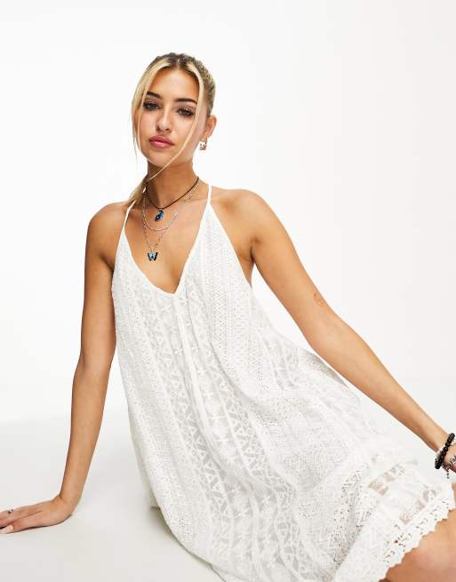 Superdry Robe mi longue style vintage en dentelle Blanc ASOS
