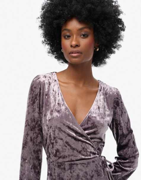 Superdry - Robe portefeuille courte en velours - Gris pierre foncé - view 1