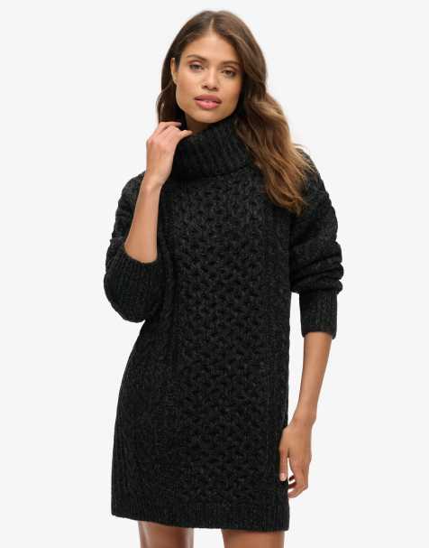 Superdry - Robe pull en maille torsadée avec col roulé - Noir - view 1
