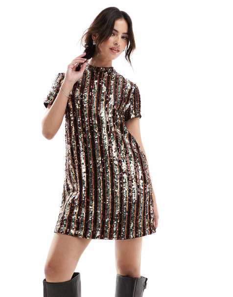 Superdry - Robe t-shirt courte à sequins - Multicolore - view 1