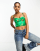Superdry satin brocade crop corset top in Green Brocade