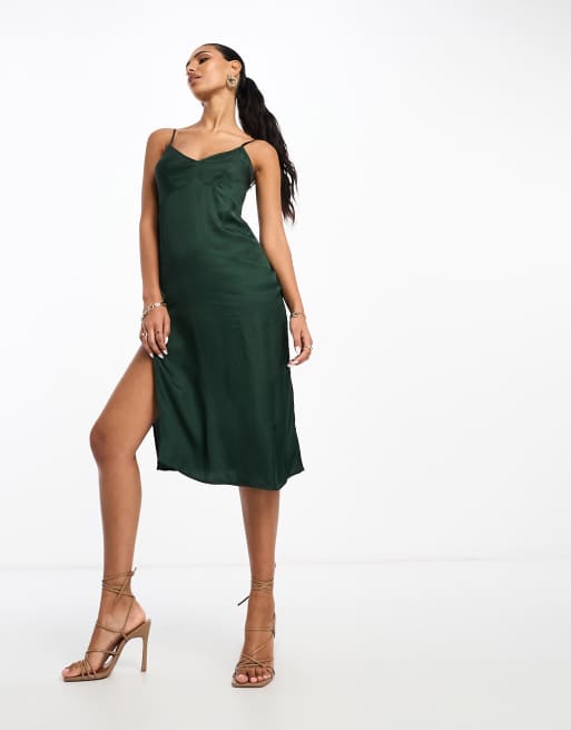 Superdry satin cami midi slip dress in Deep Forest Green | ASOS