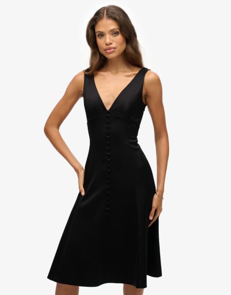 Superdry Satin v-neck midi dress in black - view 1