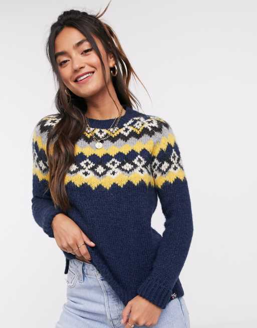 Superdry Savannah Yoke Jacquard Knit in Navy