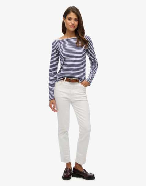 Superdry – Schulterfreies, gestreiftes Oberteil in Seefahrer-Marineblau mit Carmen-Ausschnitt - view 1