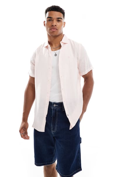 Superdry Sd embroidered vacation linen shirt in chalk pink