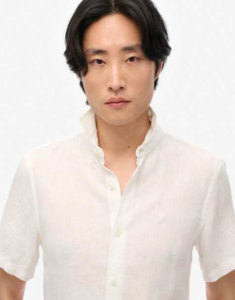 Superdry Sd embroidered vacation linen shirt in optic - view 1