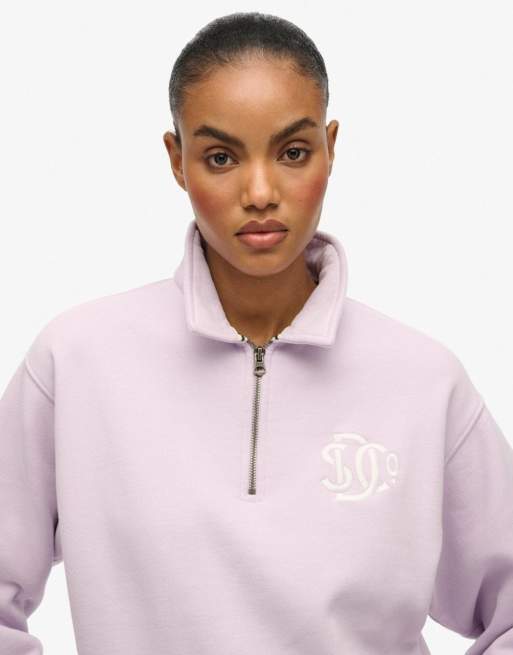 Superdry Sd&co. collared half zip sweatshirt in parma violet purple, 3 of 4