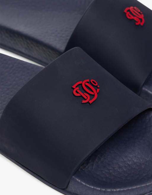 Superdry Sd&co. pool sliders in atlantic navy/flare red, 6 of 7