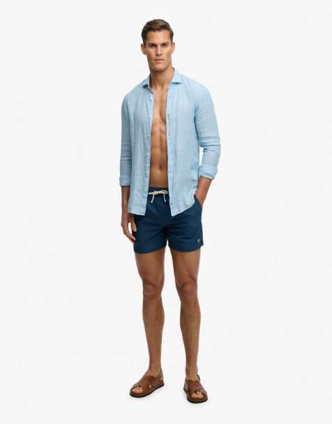 Superdry Seer sucker 15-inch swim shorts in atlantic nvy/blue bottle strpe