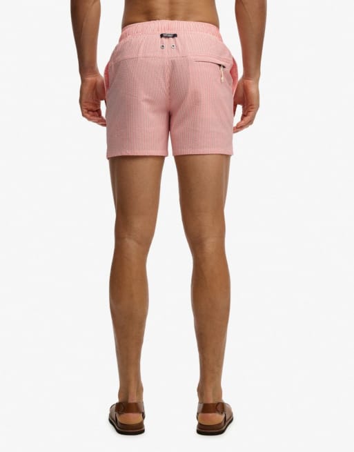 Superdry Seer sucker 15-inch swim shorts in sugar coral/white thin stripe, 3 of 7
