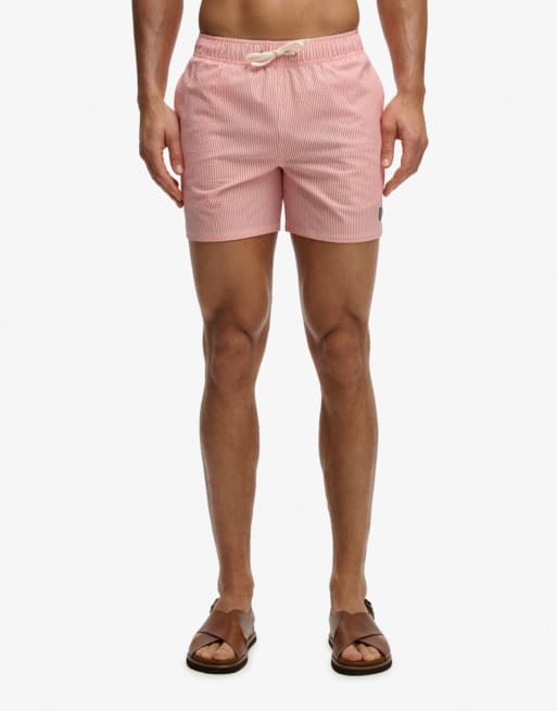 Superdry Seer sucker 15-inch swim shorts in sugar coral/white thin stripe, 4 of 7