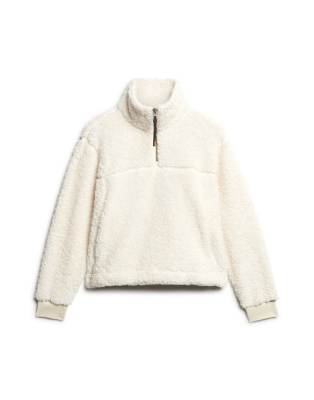 Superdry – Sehr weicher Pullover in staubigem Ecru mit Reißverschluss