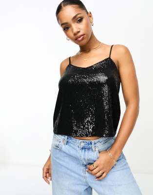 Superdry sequin cami vest top in black - ASOS Price Checker