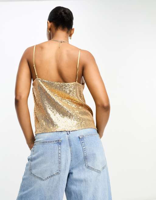 Superdry sequin cami vest top in champagne gold