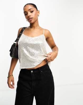 Superdry sequin cami vest top in silver